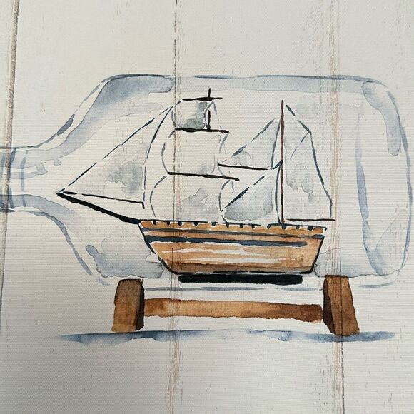 Canvas Art Ship in a Bottle Distressed Stretched Canvas Nautical Coastal Beach - Picture 9 of 9